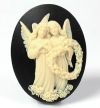 Cameo - Angels w/Heart Wreath - Ivory on Black - 30 x 40 - Click Image to Close