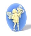 Cameo - Fairy w/Bouquet - Ivory on Blue - Med. Pair - Click Image to Close