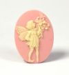 Cameo - Fairy w/Bouquet - Ivory on Pink - Med. Pair - Click Image to Close