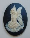Cameo- Delicate Seated Fairy Ivory on Black - Large - Click Image to Close