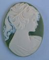 Cameo - Ivory Lady w/Ponytail on Apple Green Background 30x40