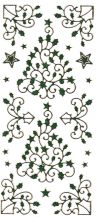 7086 Glitter Holly Stars Trees Scrolls - Green/Gold - Click Image to Close
