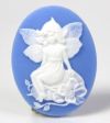 Cameo - Fairy Sitting on Stone - White on Blue - 30 x 40 - Click Image to Close