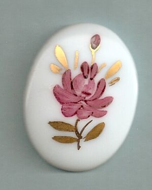 White Glass Cameo with Hand-painted Rose - Click Image to Close