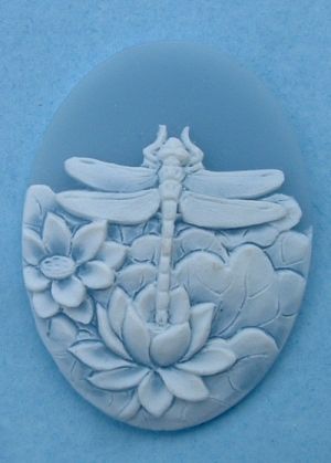 Cameo - Dragonfly & Water Lilies w/Blue Background 30x40 - Click Image to Close