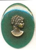 Cameo C-8 Antique Gold Lady w/Green Background - Click Image to Close