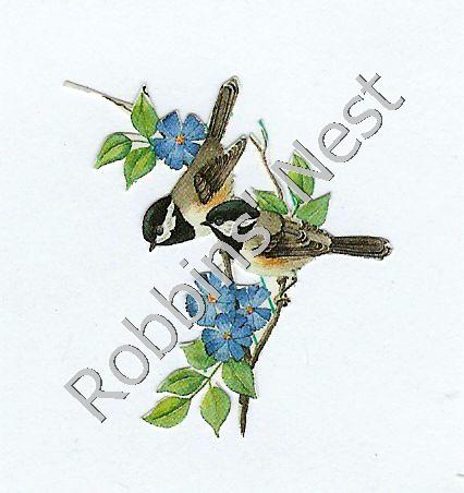Chickadees with Blue Flowers #93 - Click Image to Close