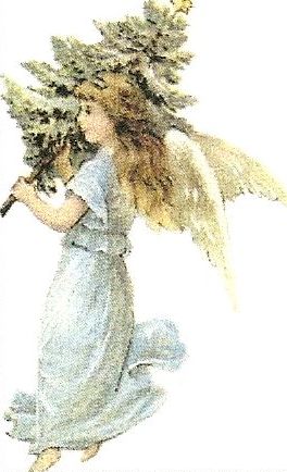 Small Angel in Blue with Tree Decals - Click Image to Close
