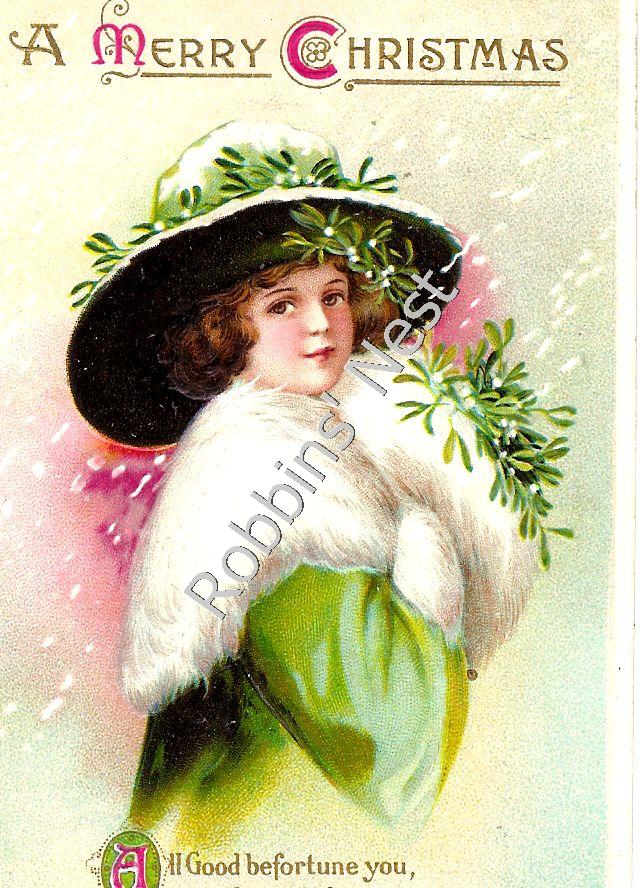 Green Clapsaddle Christmas Lady #66 - Click Image to Close