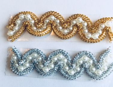 Shiny GoldSilver Braid with Pearl Strip down the center - 1 yard - Click Image to Close