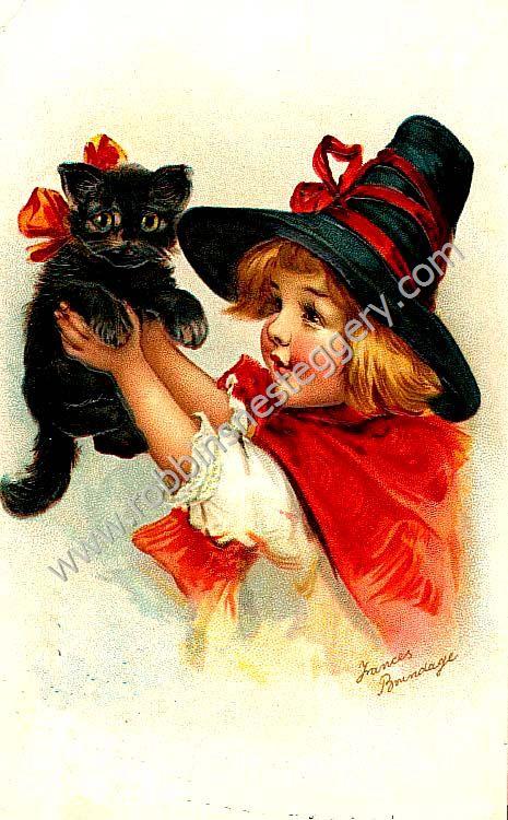 Hallowen Girl w/Black Cat - Click Image to Close