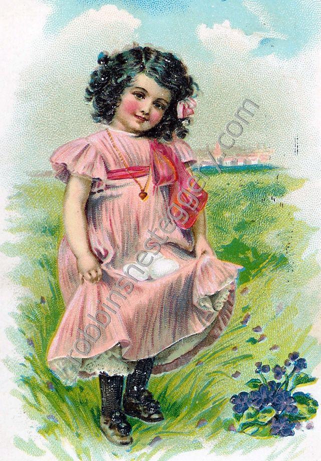 Pink Easter Girl w/Eggs in Dress #123 - Click Image to Close