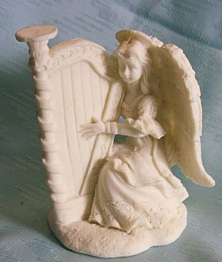 Resin Ivory Angel w/Harp - Click Image to Close