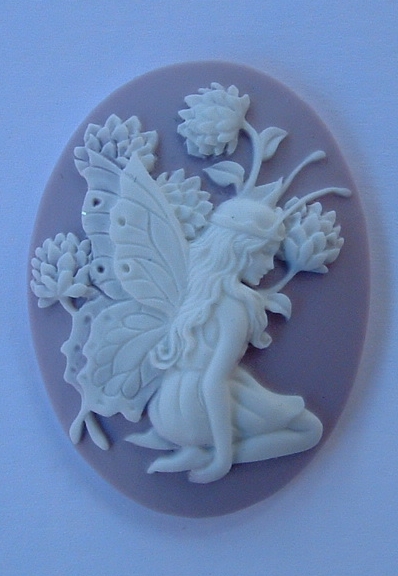 Cameo -Fairy w/ Lavender Background - Med. Pair - Click Image to Close