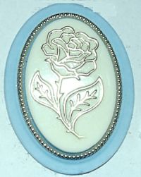 Cameo - Gold Rose on White Bkrnd w/Blue Border